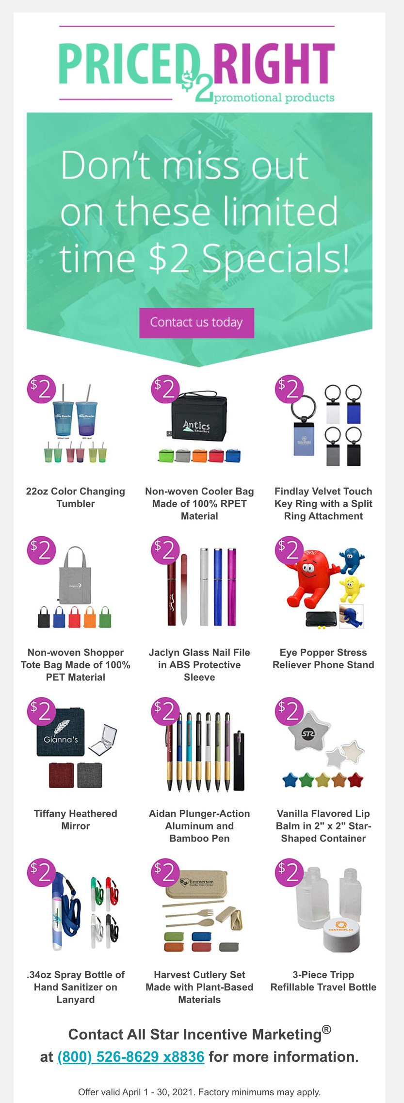 Priced Right April 2021 $2 Promotional Products